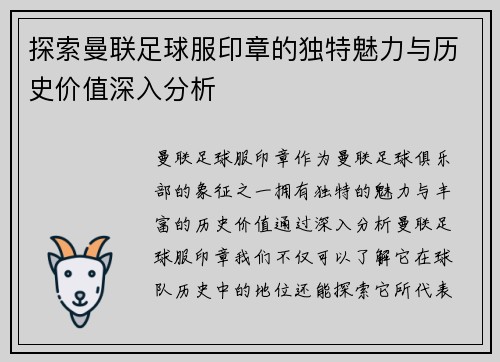 探索曼联足球服印章的独特魅力与历史价值深入分析